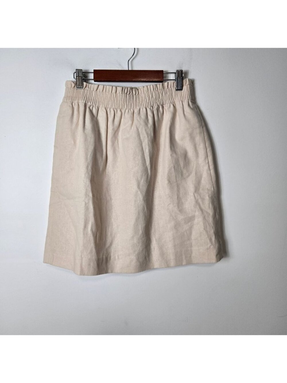J. Crew Linen-Cotton Blend City Pull-On Lined Skirt Ivory Size 2 Elastic Waist